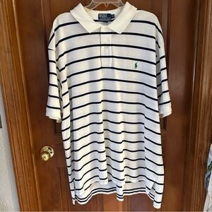 Polo by Ralph Lauren, white with navy stripes and green polo guy. Size 3XB BIG